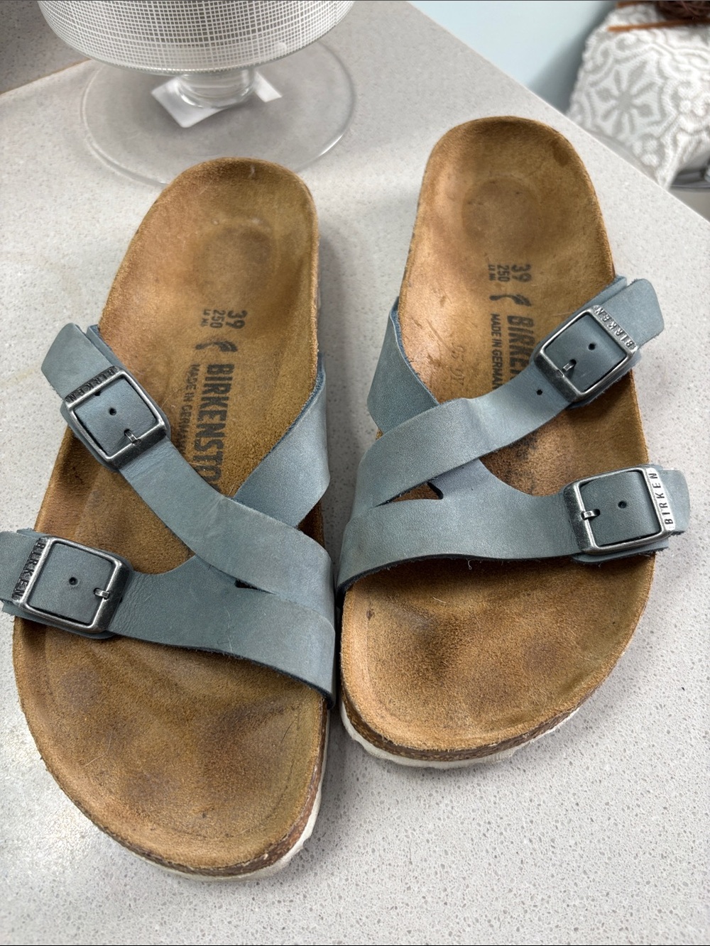Birkenstock Blue-Gray Crisscross Buckle Sandals